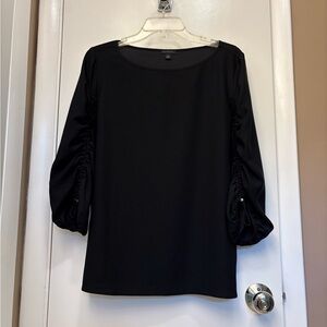 Ann Taylor Black Ruched Sleeve Blouse, M